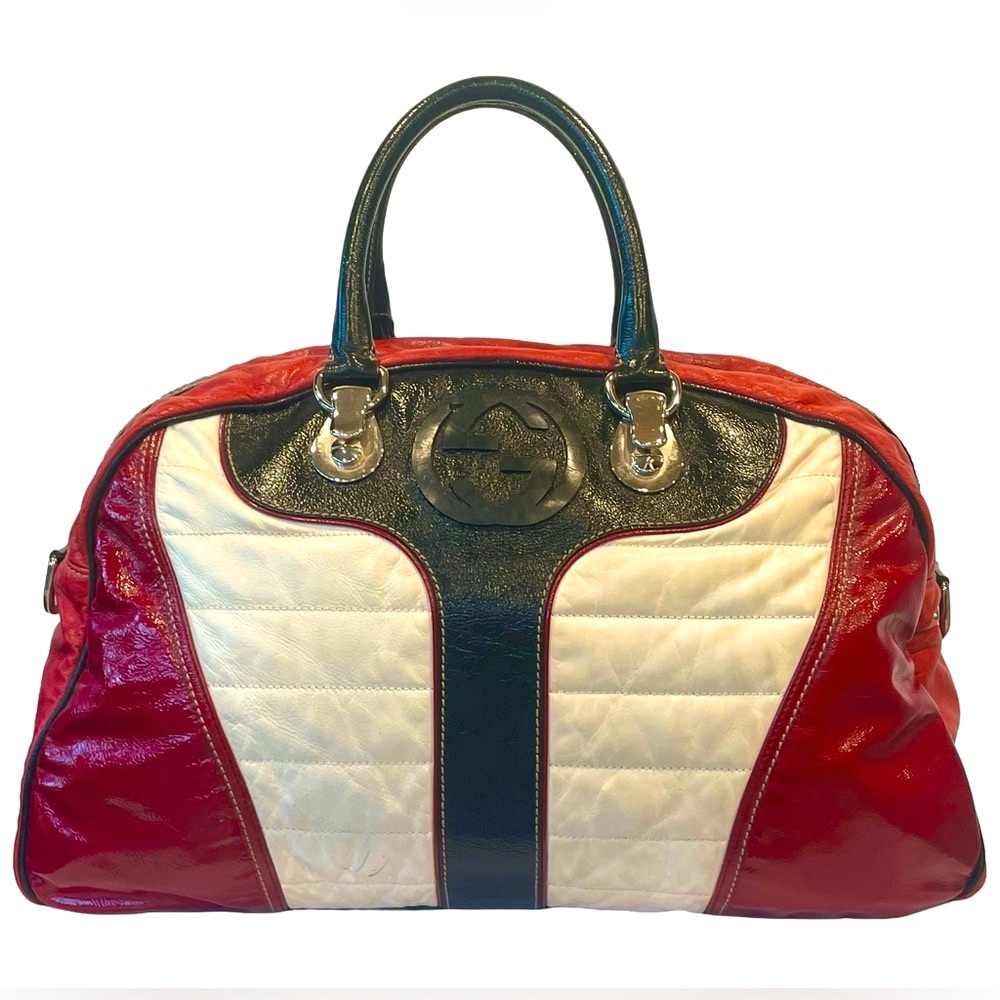 COPY Gucci Snow Glam Leather Boston Bag, vintage 90s, red/black/white, EUC